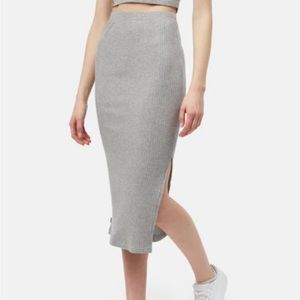 Tentree Knit Rib Skirt • Midi Ribbed Skirt with Side Slit • M • Gray Skirt